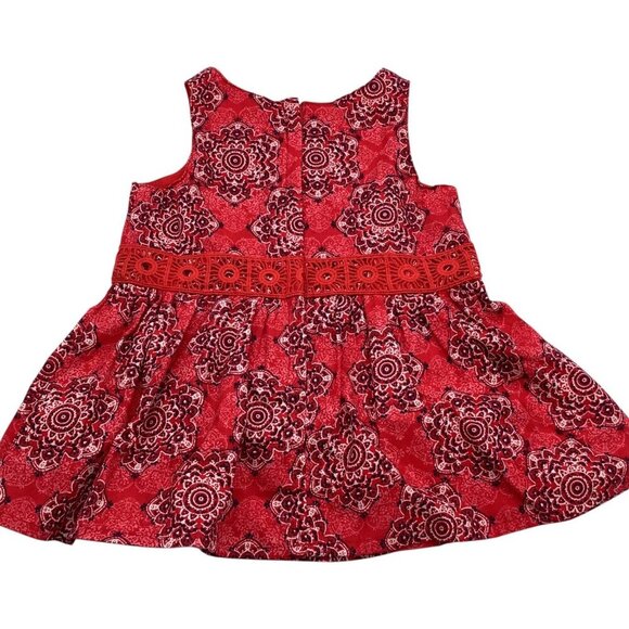 Nautica Baby Girl Handkerchief Dress 0-3M Sleeveless Red Medallion Print Cotton - Picture 2 of 15